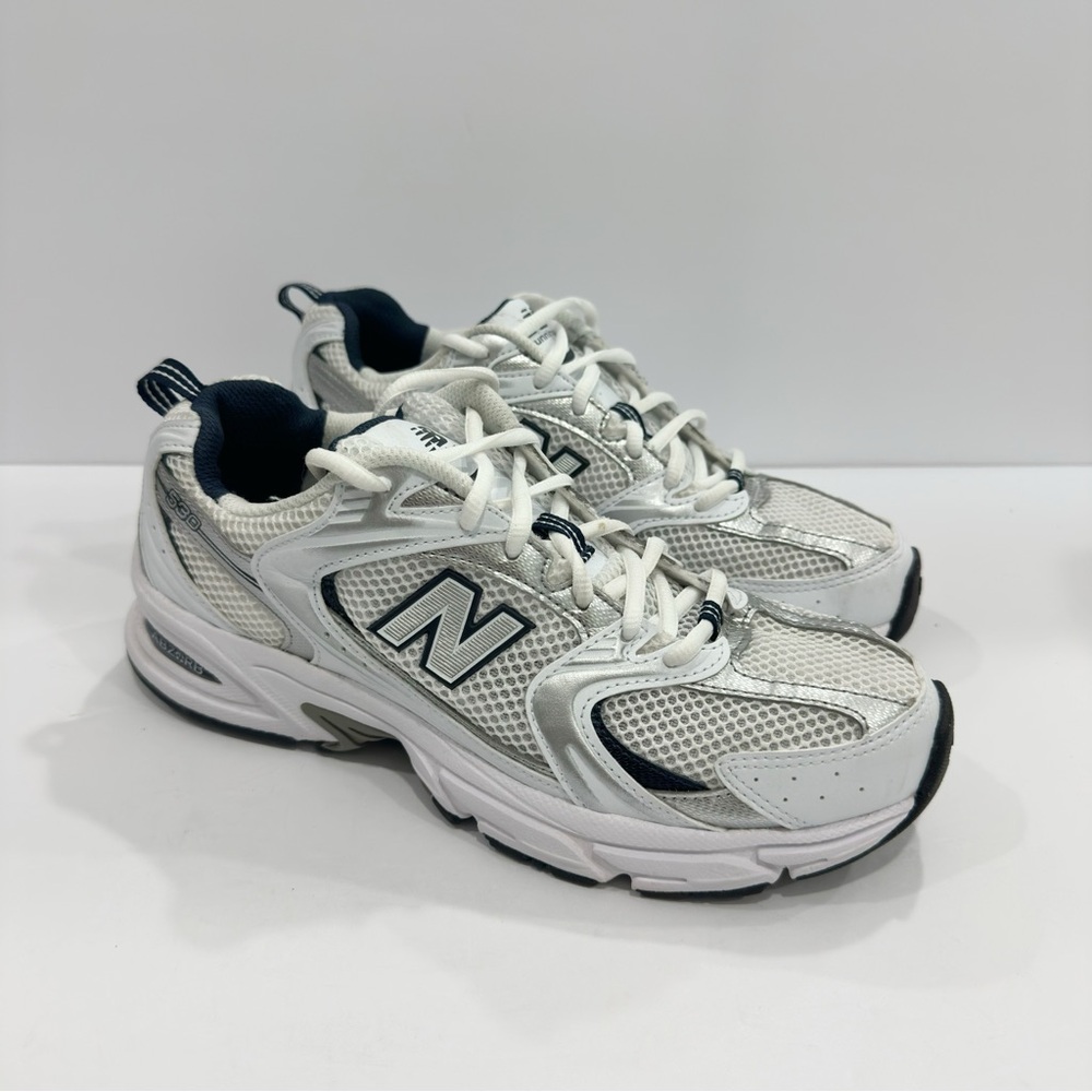 New Balance White and Navy Athletic Shoes